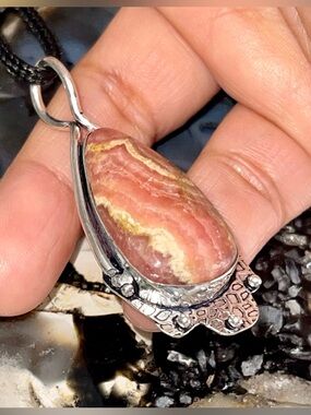 Lightweight Pink Rhodochrosite Pendant 2 1/4”